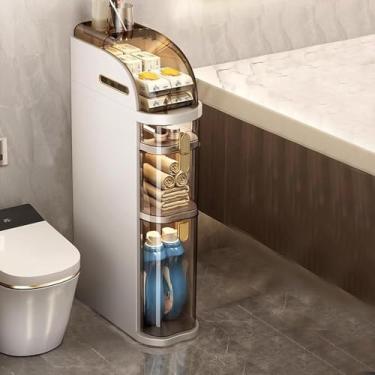 Imagem de Rack De Armazenamento De Rolamento Independente Armário De Armazenamento De Piso De Banheiro Alto E Fino Com Gavetas E Rodízios Transparentes Armário De Armazena, L 16.1"xW 7.1"xH 30.7"
