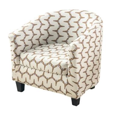 Imagem de HAOYONG Capa para cadeira de clube, 2 peças, capa elástica para cadeira de banheira impressa, capa de poltrona redonda macia e removível, capa protetora de móveis para sala de estar