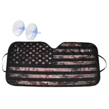 Imagem de Guarda-sol de para-brisa de carro com bandeira americana, protetor de raios UV dobrável para janela frontal para SUV Truck Sedan, viseira de bloqueio de calor escudo refletivo patriótico EUA mantém o