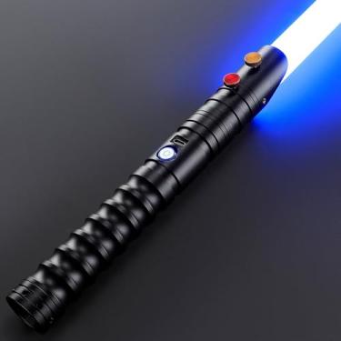 Imagem de CVCBSER Sabre de luz de duelo de balanço suave, aumenta o controle de movimento, 12 conjuntos de sabres de luz de efeito sonoro, com sabres de luz com cabo de metal premium mutáveis de 16 cores para