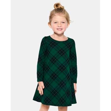 Imagem de The Children's Place Vestido moderno de manga comprida para bebês meninas e crianças pequenas, Xadrez verde, 2 Anos