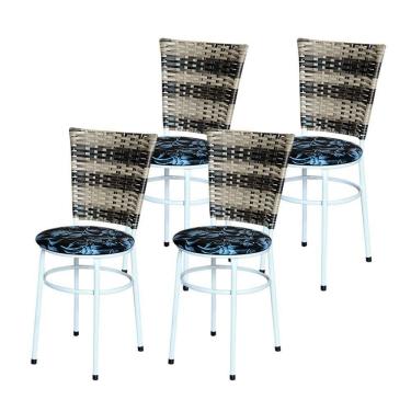 Imagem de 4 Cadeiras Brancas Para Mesa Hawai Cappuccino Premium Assento Floral Preto