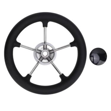 Imagem de Eujgoov 11 Polegadas de Volante Marítimo Volante Marinho Aço Inoxidável Adaptador de Se Encaixa No Eixo Cônico de 3/4 Polegadas 5 Falou 25 Graus Estilo para Barcos Iates Pontão