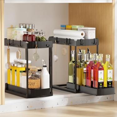 Imagem de Sthumsup Pacote com 2 organizadores embaixo da pia, organizador multiuso de armário e armazenamento para banheiro e cozinha, gaveta organizadora de armário deslizante de 2 níveis