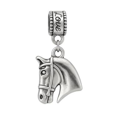 Imagem de Pingente de cabeça de cavalo – Joias equestres para cavaleiros e amantes de cavalos – Compatível com Pandora, Chamilia, Troll e pulseiras europeias – Presente para cavaleiros e amigos do celeiro