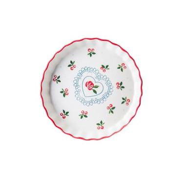 Imagem de Torradeira pintada à mão sob o esmalte 24 cm cereja adorável prato de torta de cerâmica forno doméstico com prato de sopa grande prato redondo assadeira