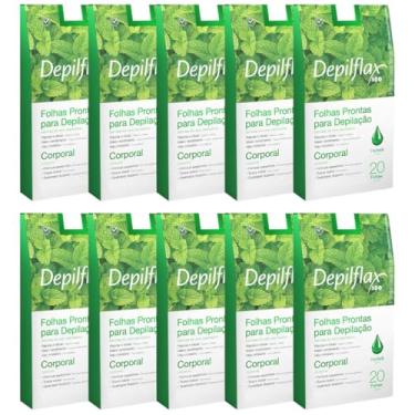 Imagem de Folhas Prontas Para Depilação Corporal Hortelã Depilflax Cera Depilatoria Profissional 20un - Kit Com 10 Caixas