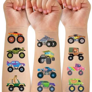 Imagem de Ozepao Tatuagem temporária Monster Trucks para crianças, 10 folhas de tatuagens falsas de caminhão monstro para lembrancinhas de festa de meninos, sacos de brindes, decorações de suprimentos brithday