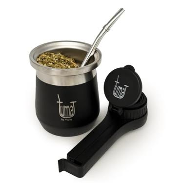 Imagem de Copo de erva-mate de 241 g, copo mate de parede dupla de aço inoxidável 304, isolamento térmico, cabaça de erva mate, kit de copo mate inclui copo, bico de clipe e canudo (Bombilla)