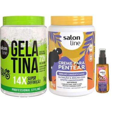 Imagem de Kit Salon Line Gelatina 1kg + Creme De Pentear Brilho Umidificado 1kg 