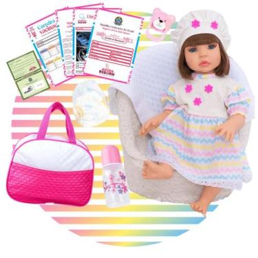 Imagem de Boneca Bebê Reborn Vestido ArcoIris Luxo Realista de Silicone Pode Dar