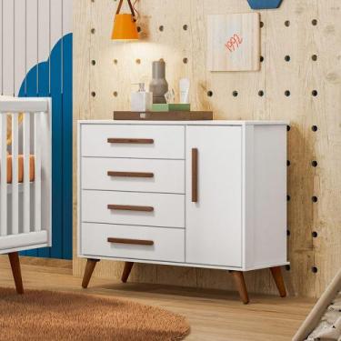 Imagem de Cômoda Sapateira Infantil Alice 1 Porta 4 Gavetas Retrô - Bela Móveis 