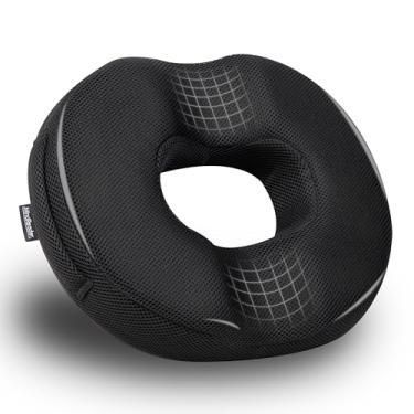 Imagem de Mind Reader Almofada de assento Donut com tecnologia Air-Cloud, cóccix, hemorróidas, alívio da gravidez, preta