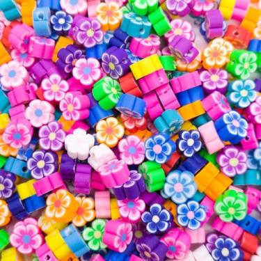 Imagem de Miçanga Passante Florzinha Diversas Fimo Colorido 10mm 10pçs 6g - Maca