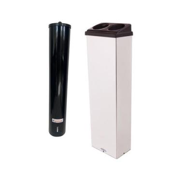 Imagem de Kit Porta Copo Descartável Água 200ml + Lixeira Inox Coletor - Aldinox