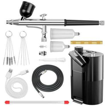 Imagem de Kit de aerógrafo com compressor, conjunto de escovas de ar de alta pressão, pistola de aerógrafo sem entupimento, kit de aerógrafo recarregável sem fio para pintura, arte de unhas, barbeiro, maquiagem