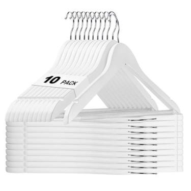 Imagem de Cabides de madeira HOUSE DAY, pacote com 10, brancos com barra antider