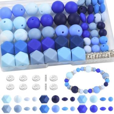 Imagem de Echoed Elegance 172 contas de silicone para fabricação de chaveiros, kit de contas focais de silicone de 6 cores misturadas, hexágono redondo de lentilha de 9 mm e 15 mm e espaçador de strass para