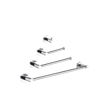 Imagem de Acessórios para banheiro cromados, toalheiro de aço inoxidável, porta-papel, anel para toalha, porta-copos, porta-escova de vaso sanitário, pingente de ferragens, conjunto de 4 peças A