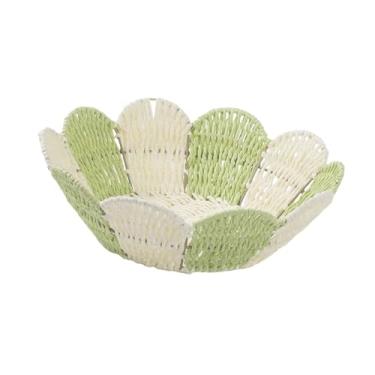 Imagem de YWJLQH Cesta de Corda de Papel Trançado, Tigela para Servir Frutas, Leve, Redonda, Portátil, Feita à Mão, Cesta para Armazenamento de Brinquedos, Cosméticos, Verde, Tamanho real