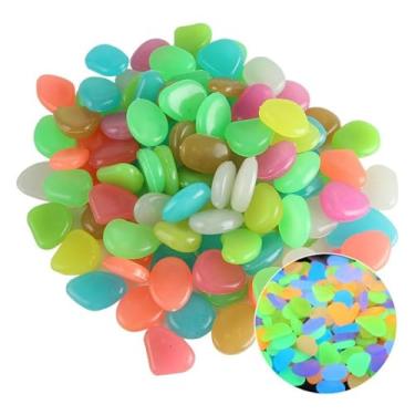 Imagem de QFYFGYT Seixos decorativos luminosos, pedras coloridas, cerca de 2,5 cm de tamanho, para jardins e aquários (100 peças)