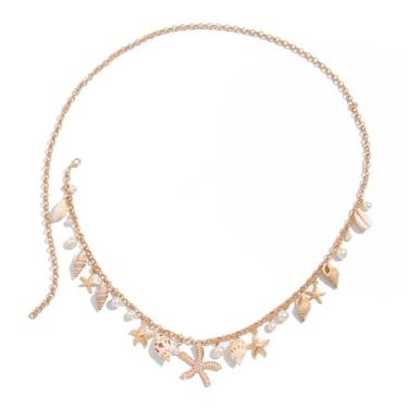 Imagem de RARITYUS Correntes de cintura de estrela do mar para mulheres, boêmio, concha, pérola, barriga, verão, praia, joias corporais, one size, Plástico, Sem Pedra Preciosa