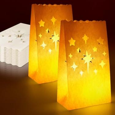Imagem de Home 50 peças de sacos de velas luminares brancas estrelas recortadas luminárias resistentes a chamas sacos de lanterna de papel de Natal para Halloween, casamentos, festa de aniversário, Ação de