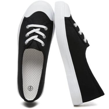 Imagem de Uoidru Tênis feminino sem cadarço, cano baixo, de lona, leve, casual, para caminhada, moderno, para trabalho, Todo preto, 37