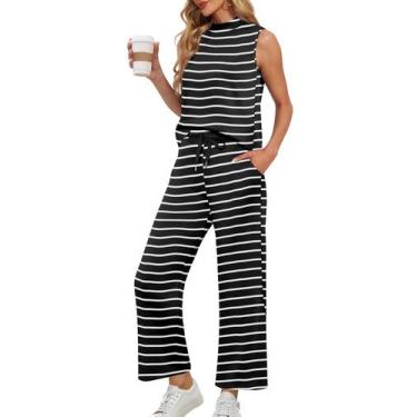 Imagem de Roupa feminina Lepunuo, listrada de verão, 2 peças, sem mangas, calças