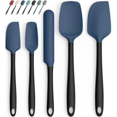 Imagem de Coukre Conjunto de 5 espátulas de silicone, resistente ao calor, silicone de grau alimentício, cabo reforçado estendido atualizado, seguro para lava-louças, para assar, cozinhar (azul escuro, preto