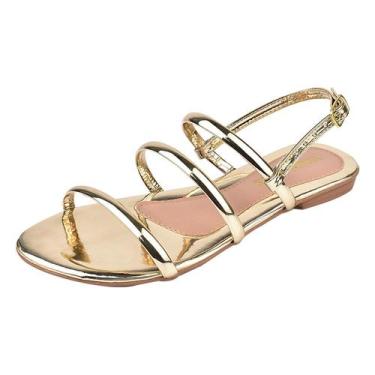 Imagem de Sandalia Feminina Tiras Strass Confortavel Ajustavel  -  Calce Bem , D