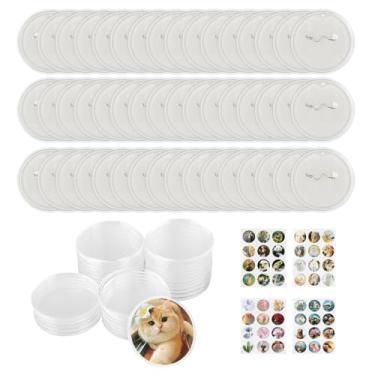 Imagem de Domigard Pacote com 48 pinos transparentes de 5 cm, pinos de botão de acrílico, pinos de botão em branco a granel com 48 peças de botões, imagens para fazer seus próprios botões para fazer seus