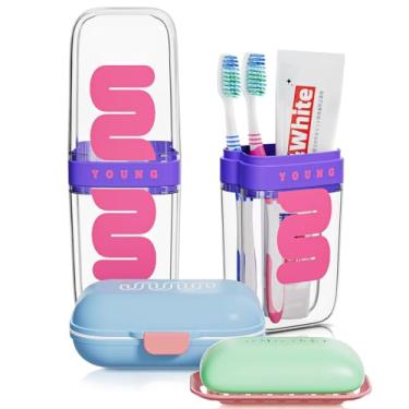 Imagem de VITVITI Recipiente de sabão de viagem, estojo de viagem portátil para escova de dentes, bandeja de pratos, pasta de dentes de 19 cm, conjunto de suporte de escova de dentes de viagem com capa para