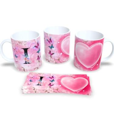 Imagem de Caneca de Porcelana Personalizada Alfabeto Letra Inicial com Borboleta (I)
