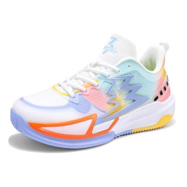 Imagem de Bolognifi Tênis de basquete masculino luminoso, resistente ao desgaste e antiderrapante, calçado esportivo para treinamento Equipamento de basquetebol(Sky Blue-,36 BR)