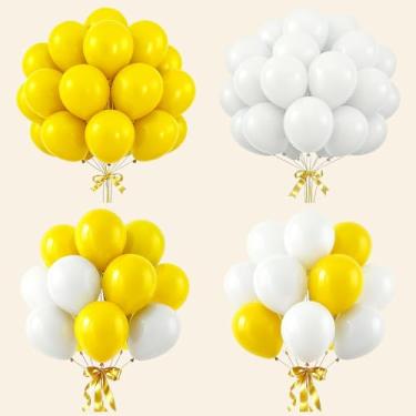 Imagem de JKGOO 80 Pcs 10 Inch Yellow and White Latex Balloons,Usable for Balloon Arch Kit,Sunflower bee arch kit and Yellow decorations for party Graduation Baby Shower Wedding