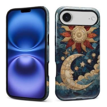 Imagem de Kapadiy Capa para iPhone 17 Air, Sun Moon Stars Faux Vitral Design Hybrid Dual Protection Silicone Hard PC à prova de choque, capa protetora fina antiarranhões para homens e mulheres