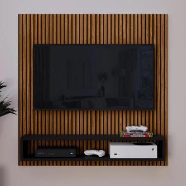 Imagem de Painel Tv Smart 32 Polegadas Gold Ripado Preto com Nichos - MOVEIS BAR