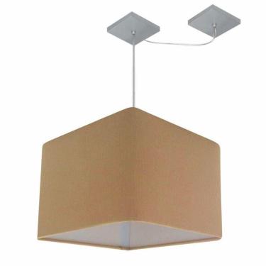 Imagem de Lustre Pendente Quadrado Com Desvio De Centro Vivare Md-4269 Cúpula Em Tecido 40x40cm - Bivolt Palha 127/220v