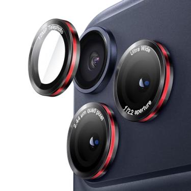 Imagem de JETech Protetor de Lente de Câmera para iPhone 17 Pro 6,3 Polegadas e iPhone 17 Pro Max 6,9 Polegadas, Vidro Temperado 9H, Case de Anel Individual de Metal, Dois Tons, 1 Conjunto (Preto+Vermelho)