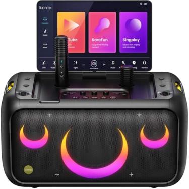 Imagem de Speaker de Karaokê Profissional Ikarao Break X1 com Tela Touch 13.3" Android, 2 Microfones Sem Fio Recarregáveis, Som Potente 460W e Portátil para Festas e Eventos