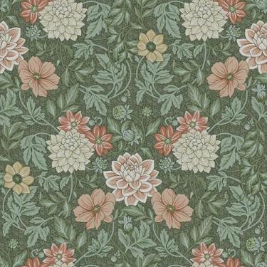 Imagem de VEELIKE Papel de parede retrô de flor de dália, descasque e cole papel de parede floral verde vintage para quarto, banheiro, parede com detalhes de 40 x 38 cm, papel de contato floral autoadesivo para