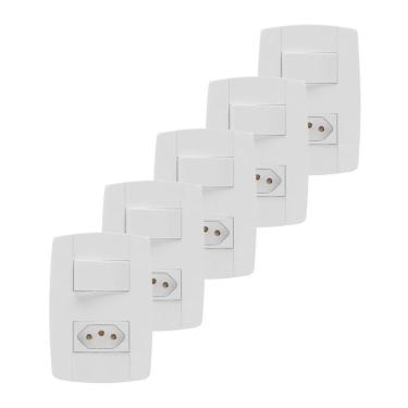Imagem de Kit 5 Conjunto Interruptor Simples + Tomada 10A 4X2 Branca