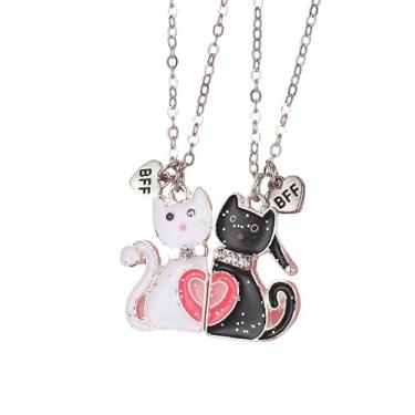 Imagem de Colar com pingente de gato preto e branco esmaltado para mulheres e homens, conjunto de corrente ajustável para casal, melhor amiga, irmã, filha, presente de aniversário, joias, one size, Liga de aço