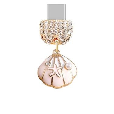 Imagem de ELISE & FONDA TP863 Tipo-C porta de carregamento cristal antipoeira plugue pequeno 3D com pingente de telefone celular estrela do mar para iPhone 15/16/Samsung/OnePlus/Xiaomi/oppo telefones Android