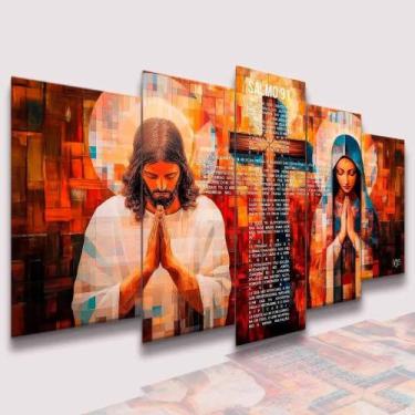 Imagem de Quadro Decorativo 5 Peças Salmo 91 Religioso Jesus Cristo Colorido Col