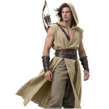 Imagem de Túnica renascentista com capuz L'VOW para homens de damasco