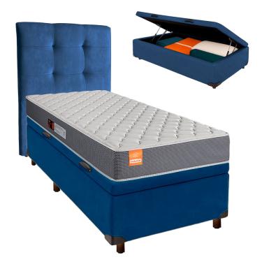 Imagem de Cama Box Bau + Colchão Solteiro D23 Pro Inducol + Cabeceira Estofada
