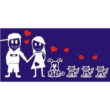 Imagem de Adesivo Carro Familia Feliz - Casal + 1 Cachorro + 3 Gatos
