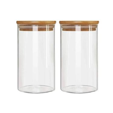 Imagem de Kit 2 Potes Borossilicato Hermético Tampa Bambu 800Ml Class